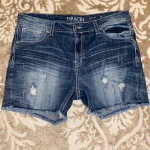 Grace in LA distressed denim shorts